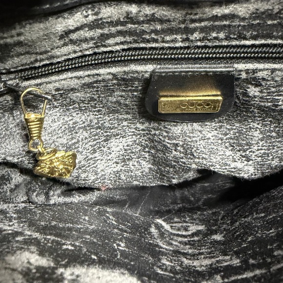 Vintage Gucci Horse Shoe Shoulder Bag Black Leather Canvas Monogram Authentic - Picture 16 of 16